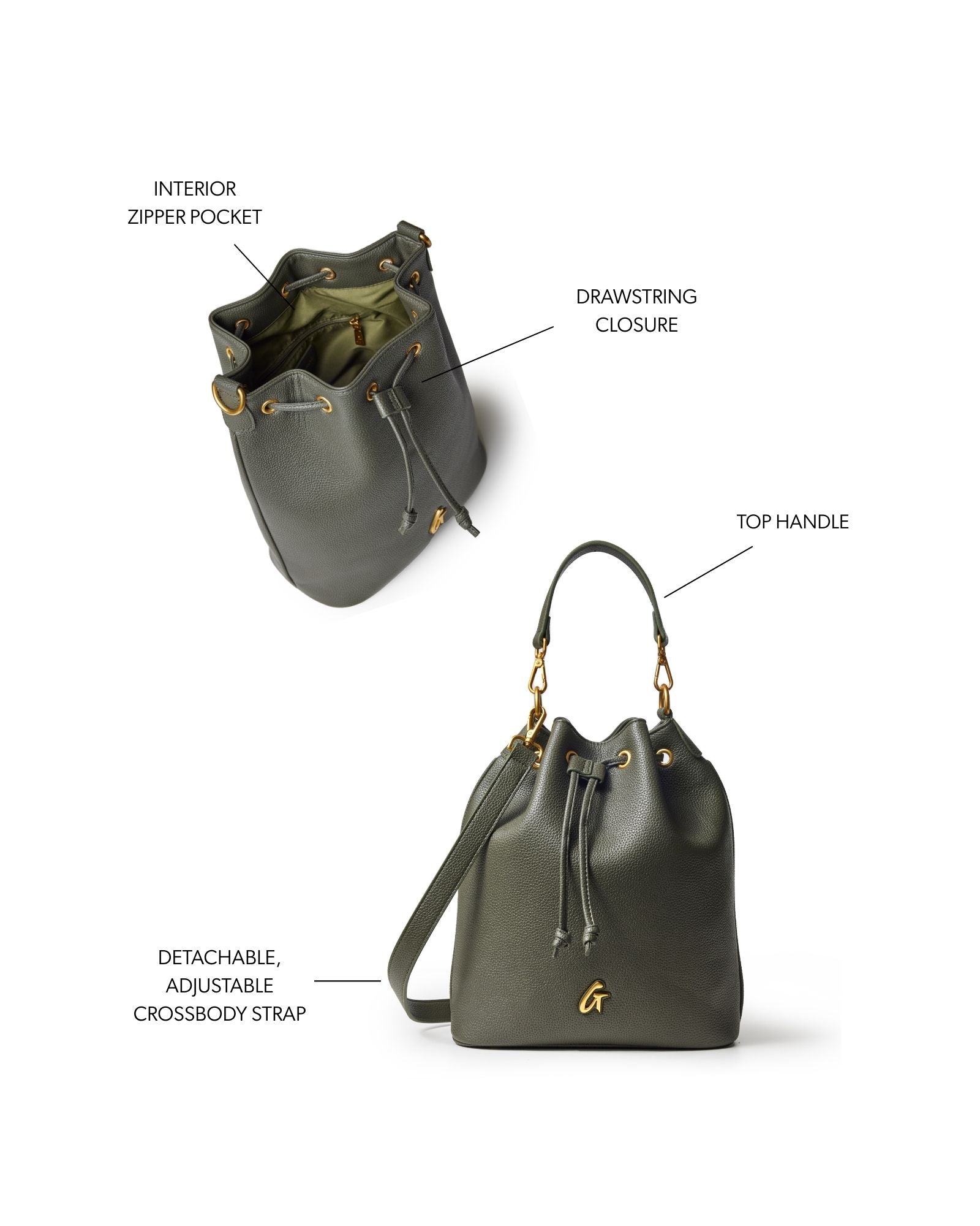 LARGE PEBBLE BUCKET BAG - OLIVE GREEN