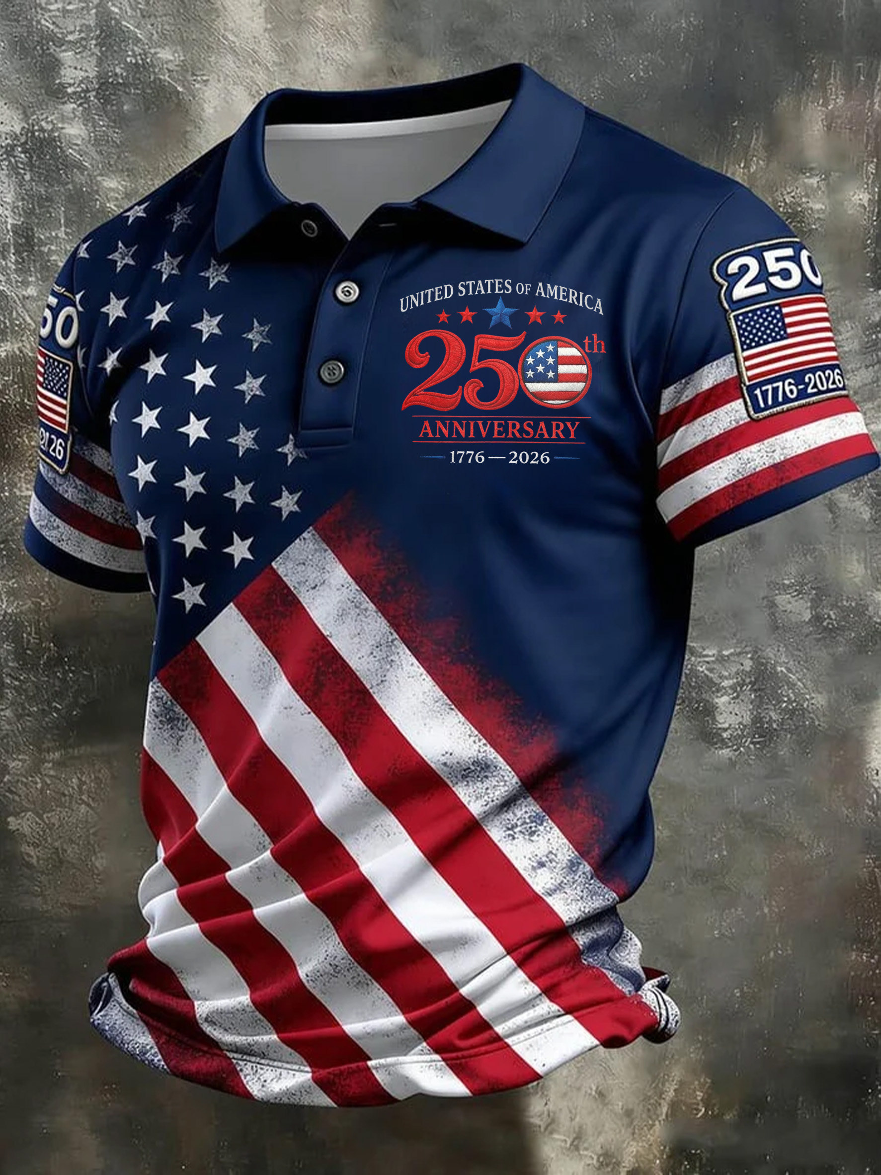 Unisex Casual 250Th Anniversary Celebration Short Sleeved Polo Shirt