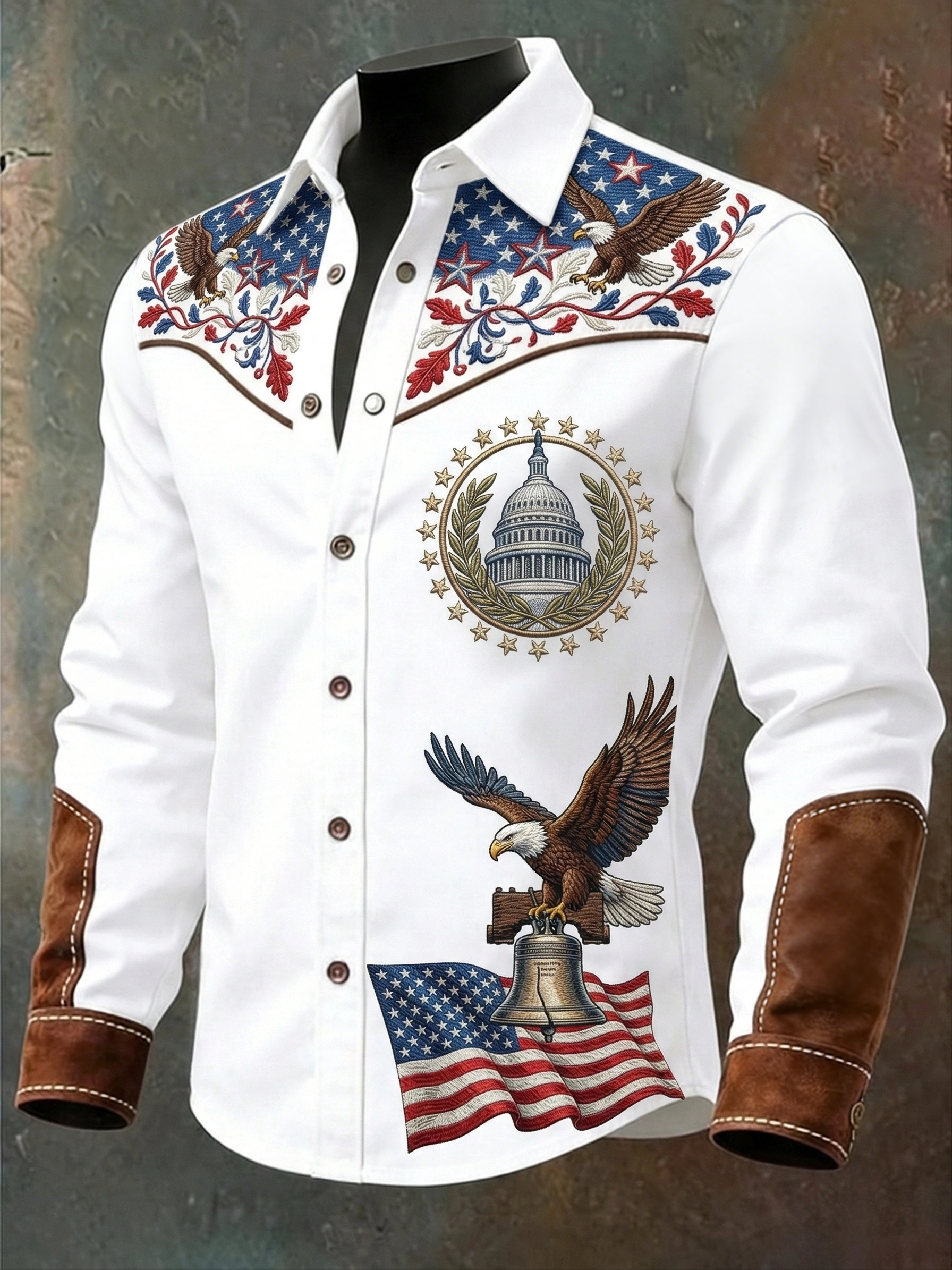 Men'S Casual American 250Th Anniversary Founding Lapel Long Sleeved Shirt
