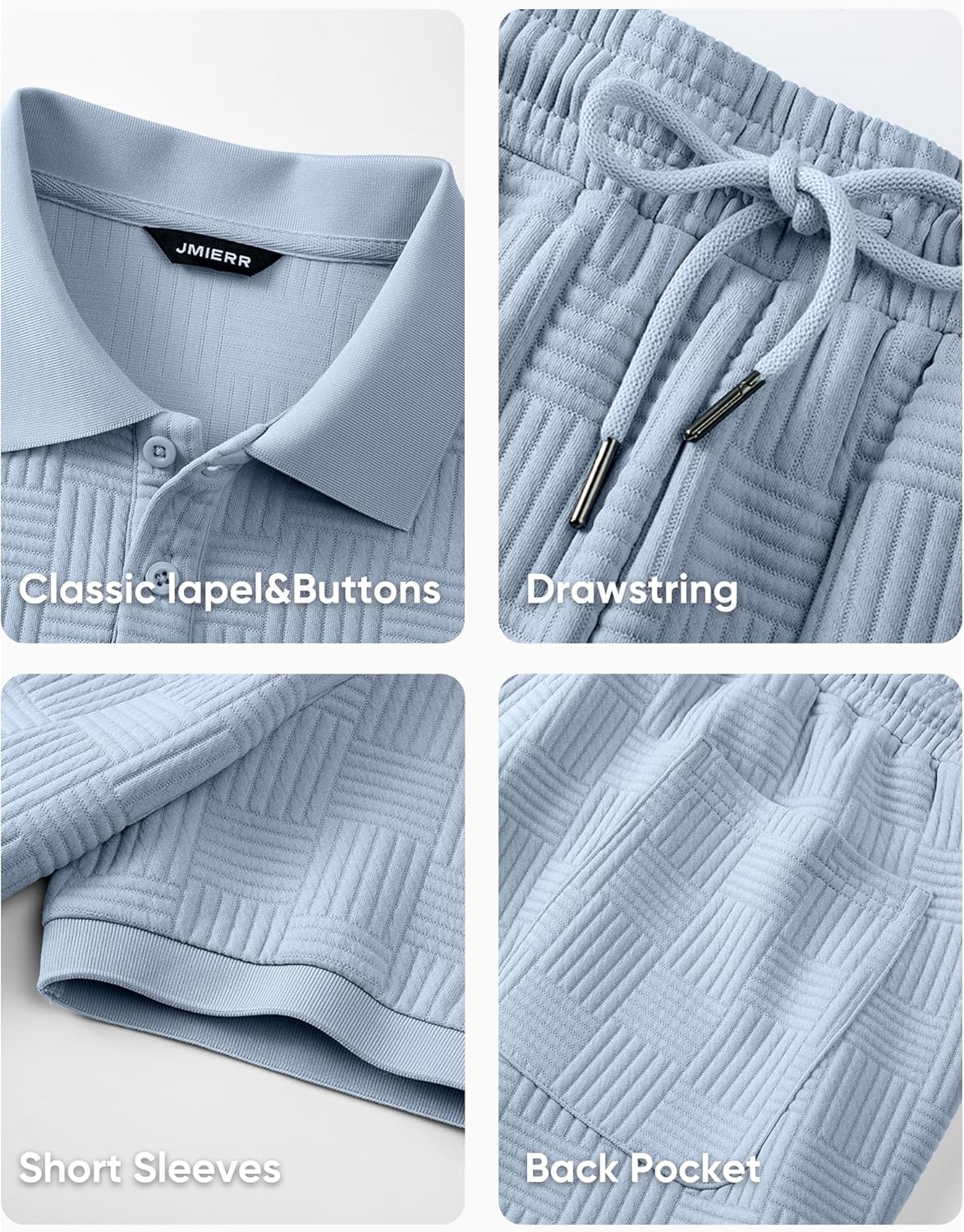 Mens Sweatsuits Sets Summer Tracksuits 2 Piece Outfits Textured Short Sleeve Golf Polo Drawstring Short