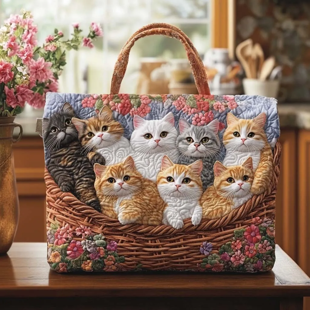 Cozy Basket of Whiskers Quilted Tote