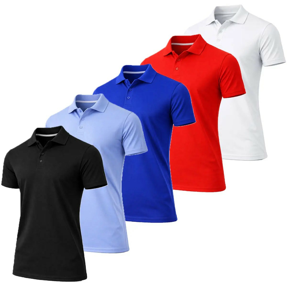 Men's 5-Pack Moisture-Wicking Fabric Polo Collar Shirt Menswear Stylish Ribbed Sleeve