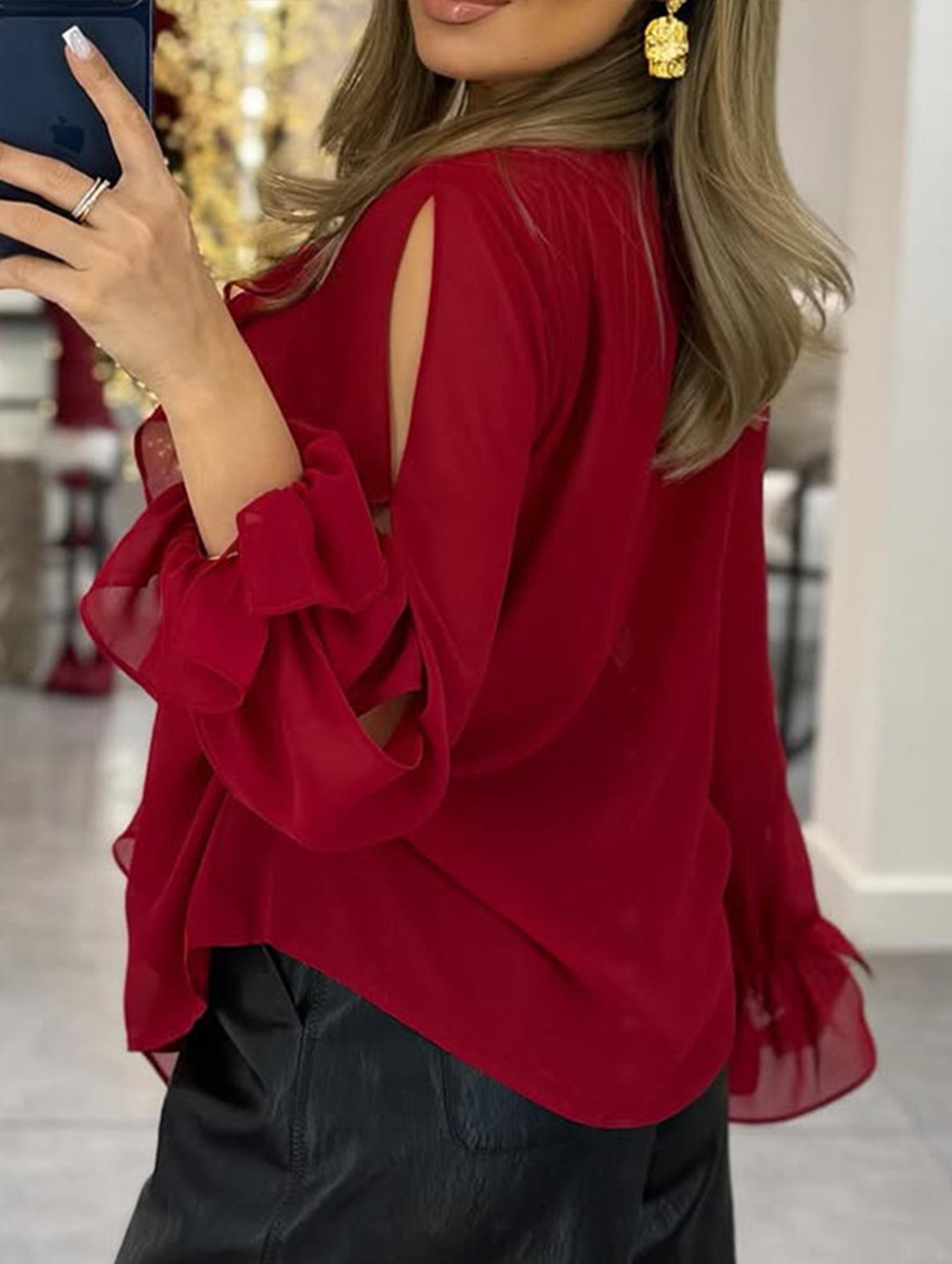 Stylish Women's Top with Lace Flared Sleeves_CWTSTL01400