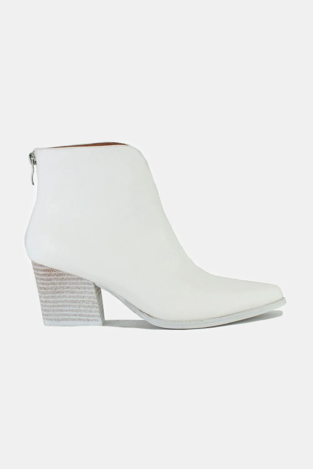 PU Leather Block Heel Boots with Back Zippers in White