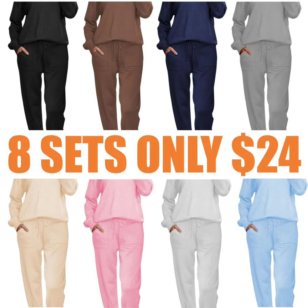 Women's Long Sleeve Knit Loungewear Set Jogger Pants Outfit
