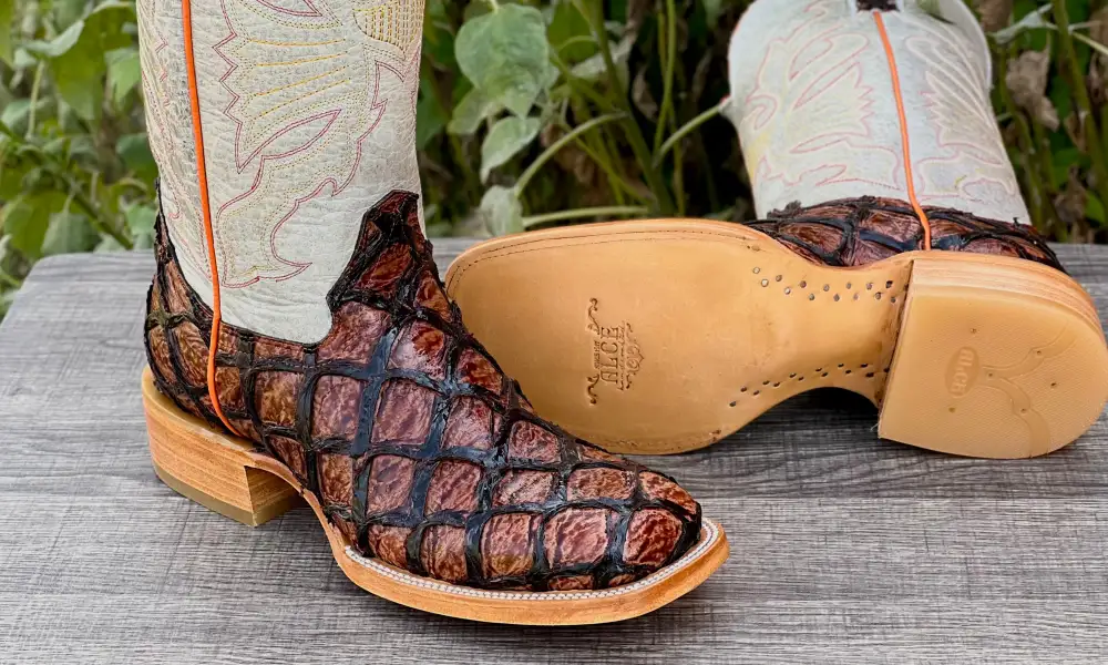 Men’s Cognac Pirarucu Leather Boots With White Shaft