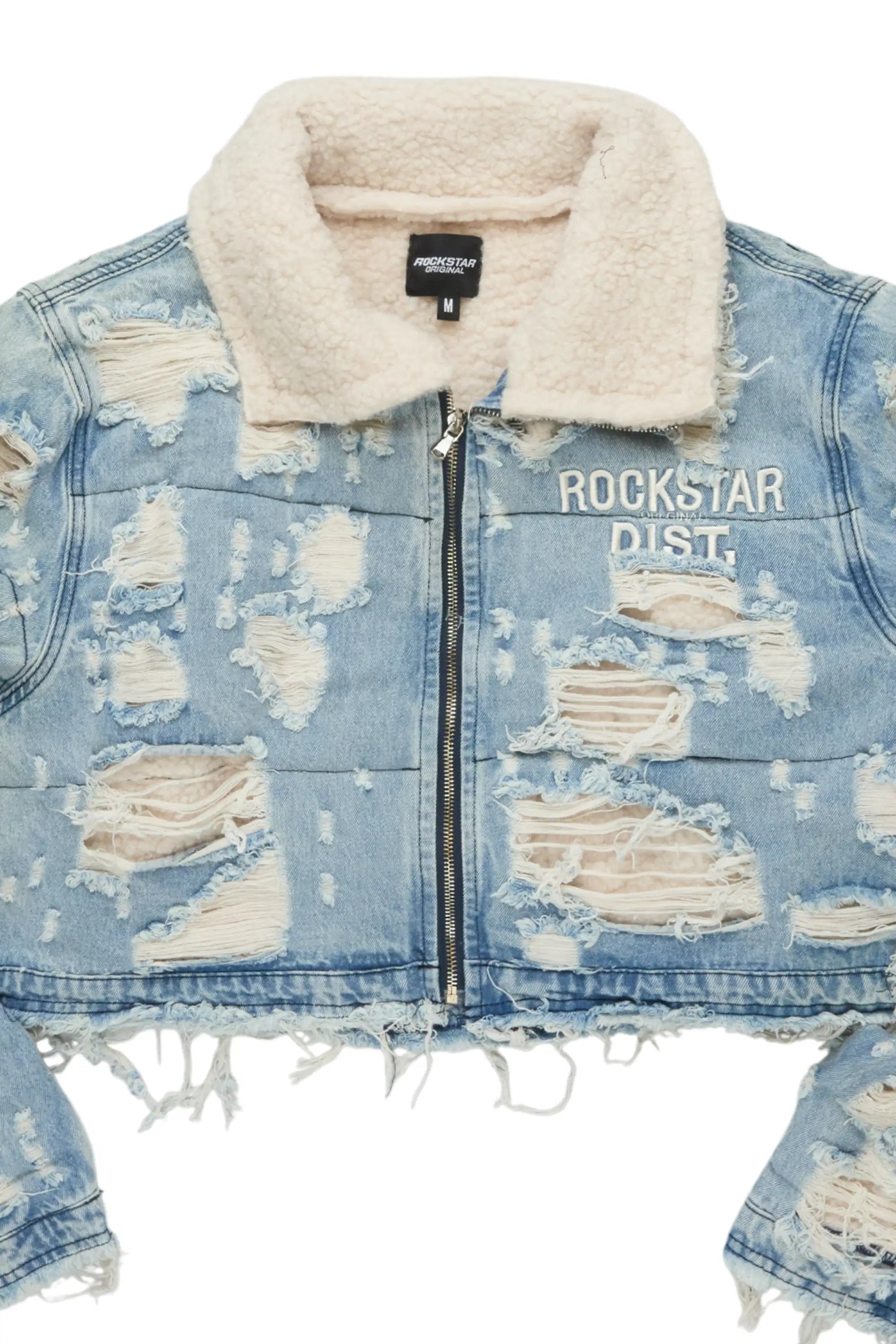 Fara Blue Denim Sherpa Puffer Jacket