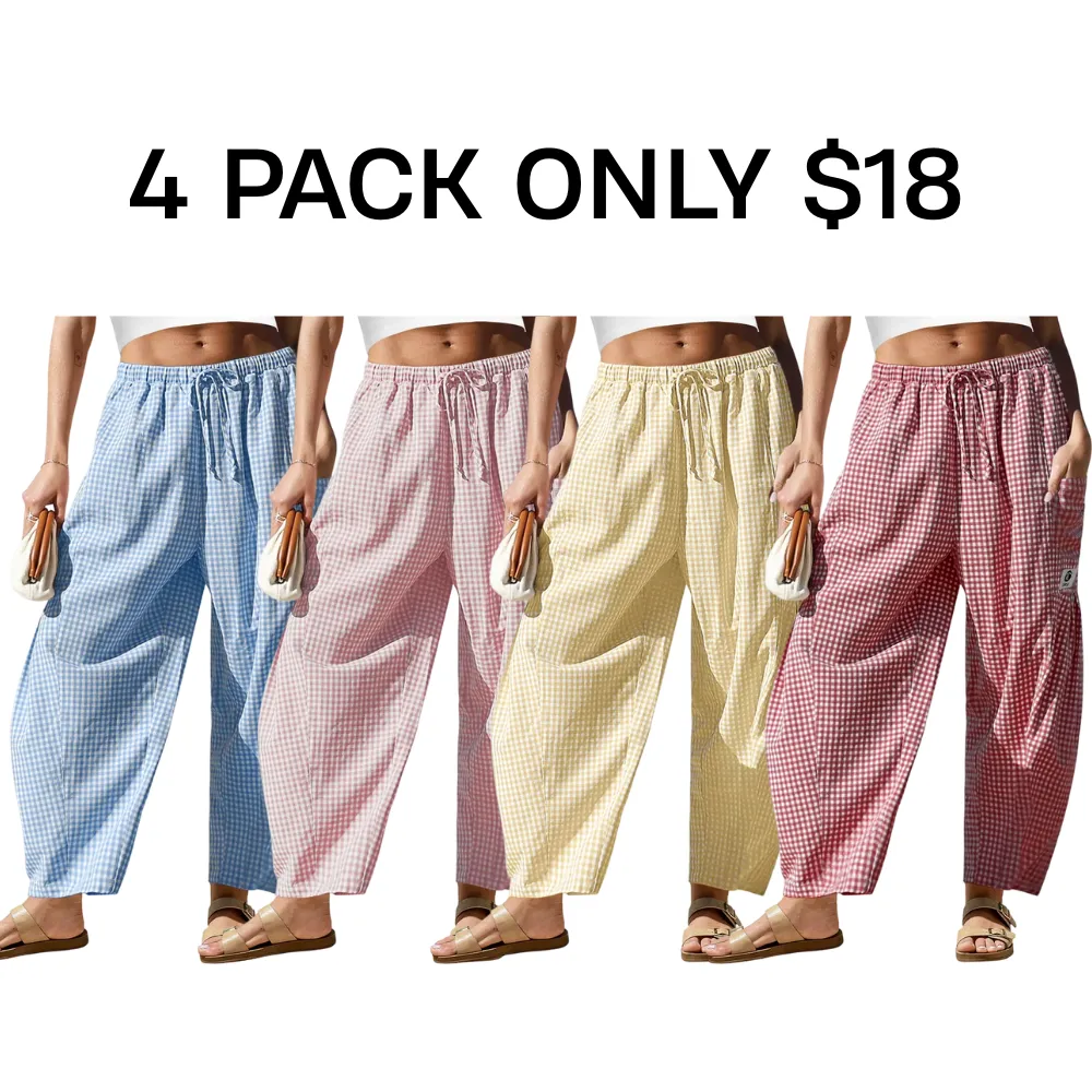 Womens Wide Leg Gingham Striped Plaid Pants