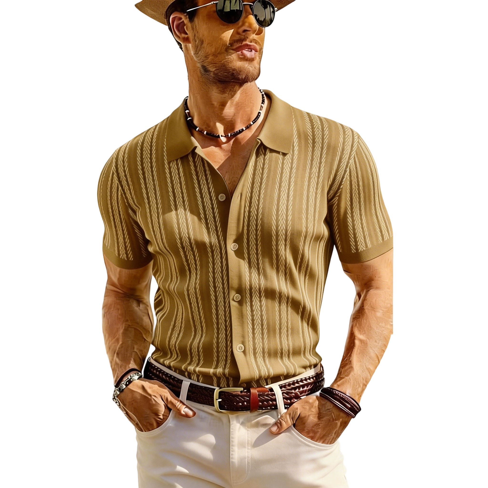 Men's Retro Button-Sweater Stretch Shirt for Spring/Summer