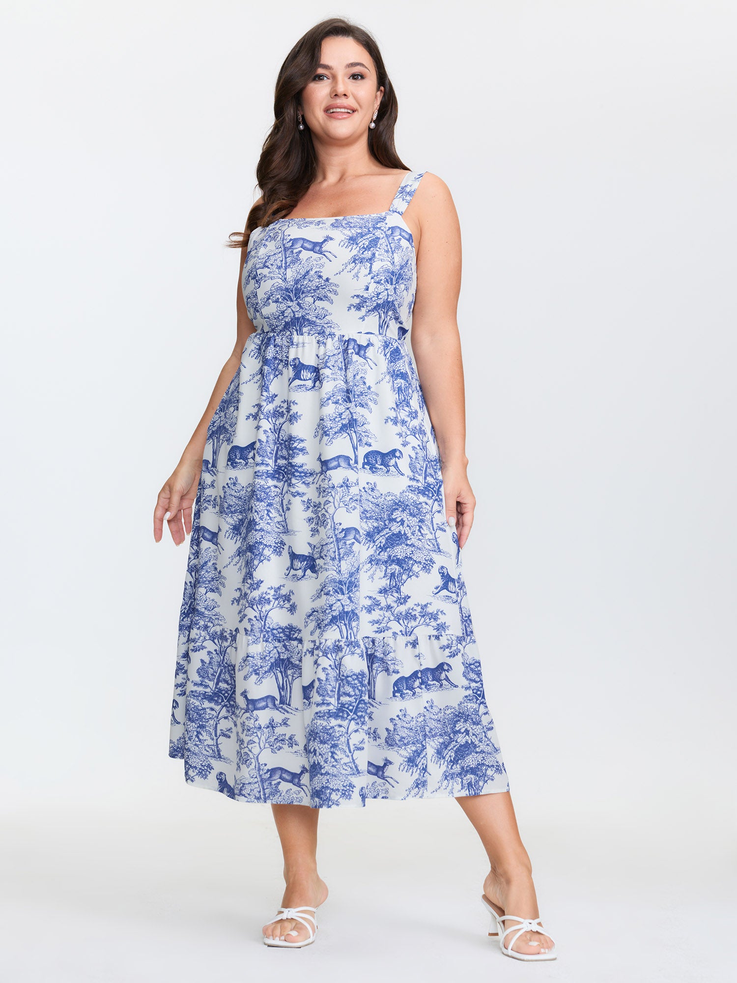 Floral Print Pockets Stretchy Waist Midi Dress