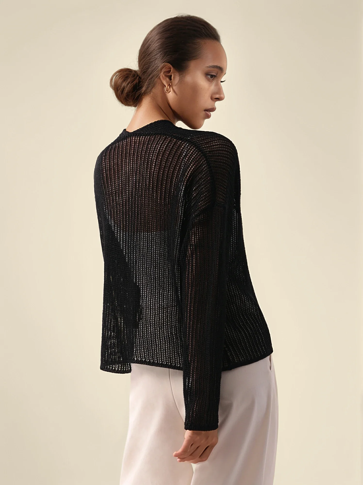 Cotton & Lyocell Long Sleeve Hollow Cardigan