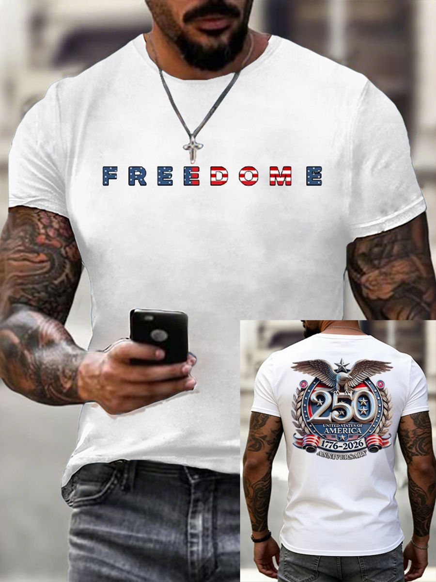 Men's 250Th Anniversary Free Printed Round Neck Short Sleeved T-Shirt