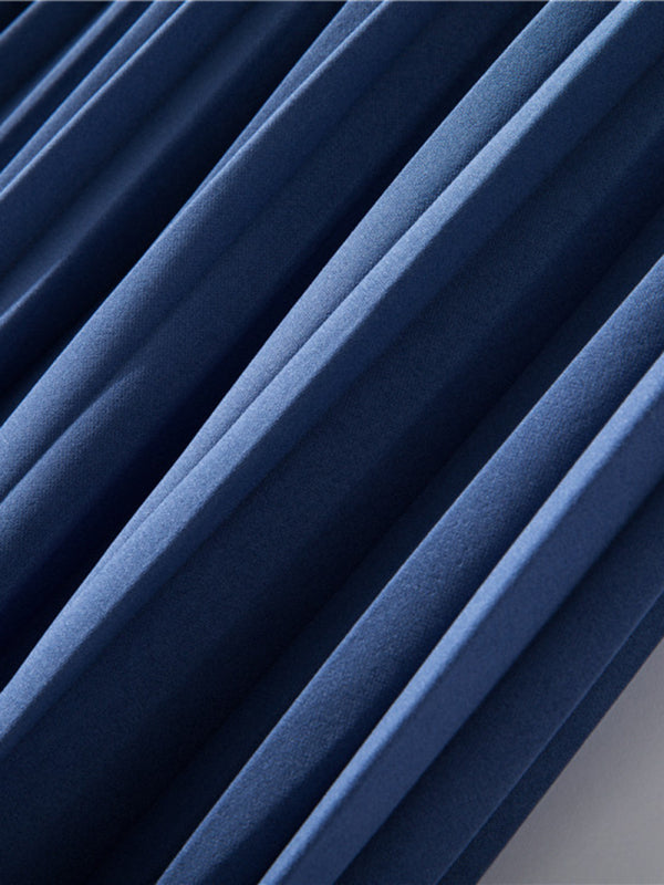 Pleated Skirt Mid-Length High Belt Versatile A-Line Skirt