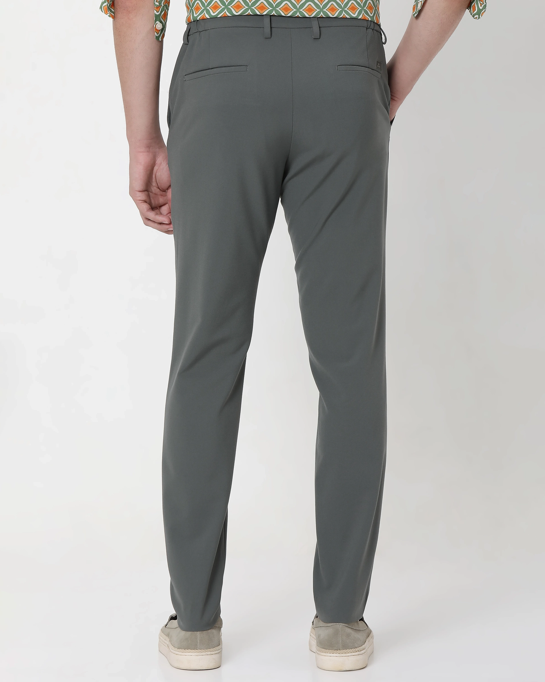 Classic Versatile Soft Slim-Fit Straight-Leg Olive Trousers