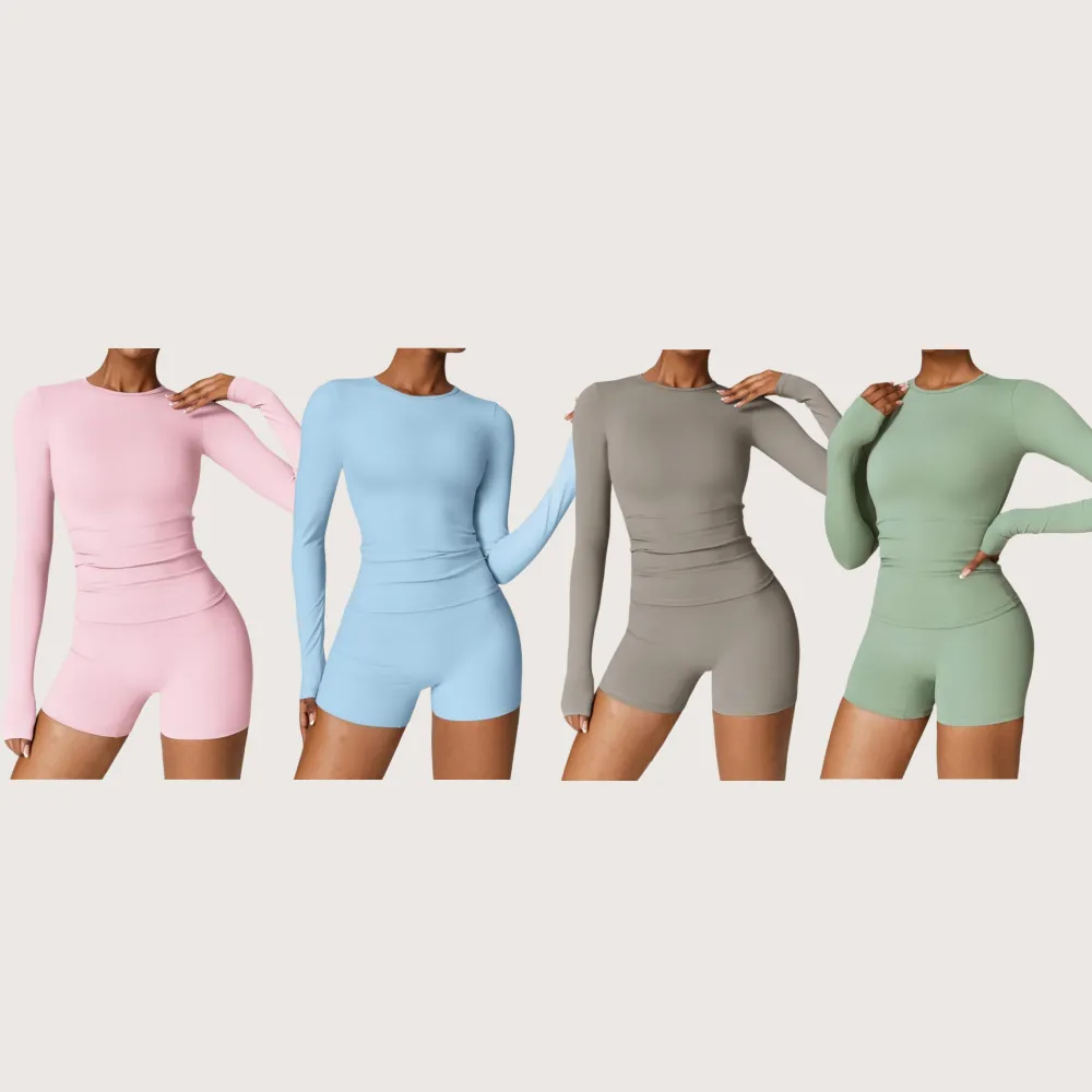 Women's Solid Round Neck Sports Tee & High Waist Shorts Tracksuit Set