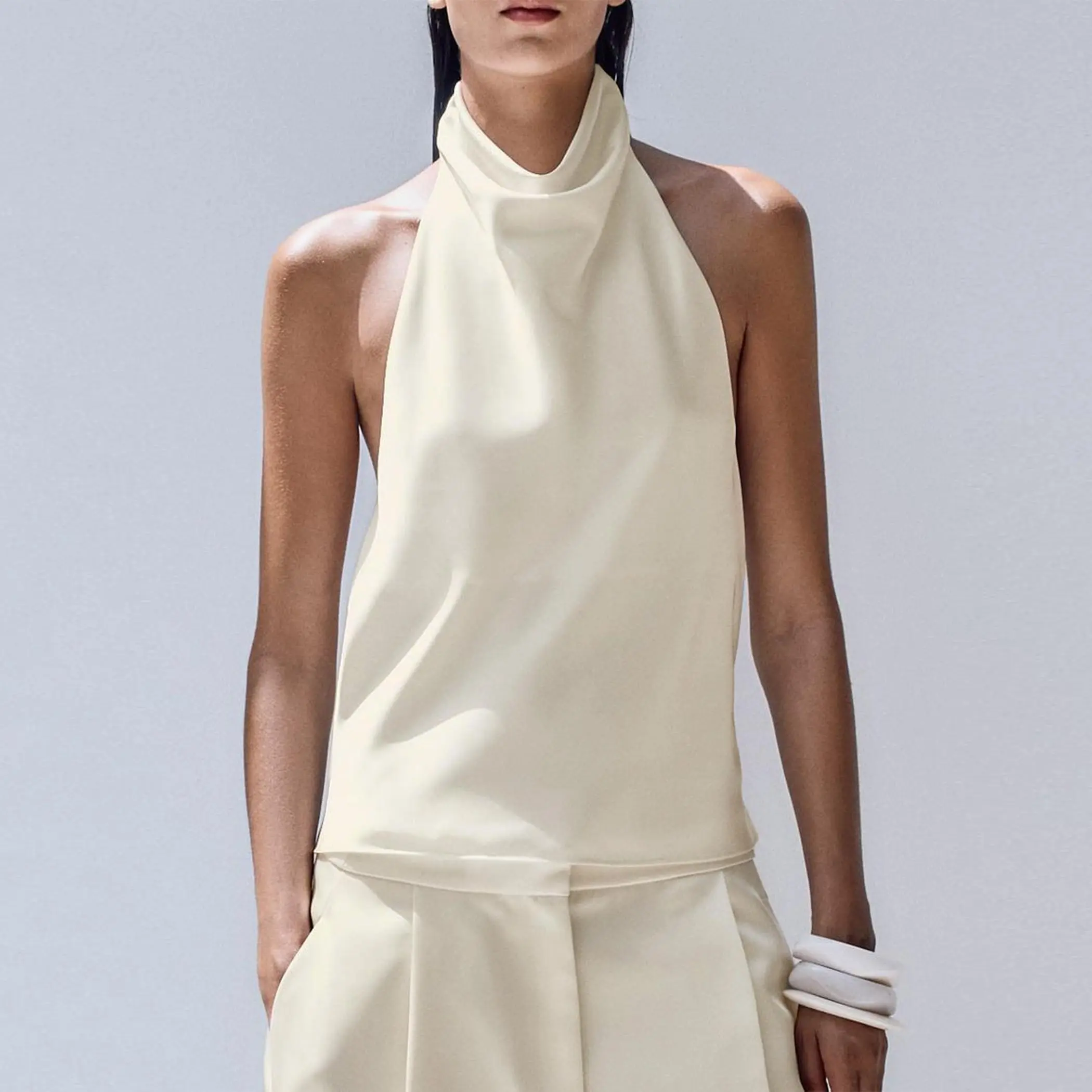 Satin Backless Strapless Tank Top