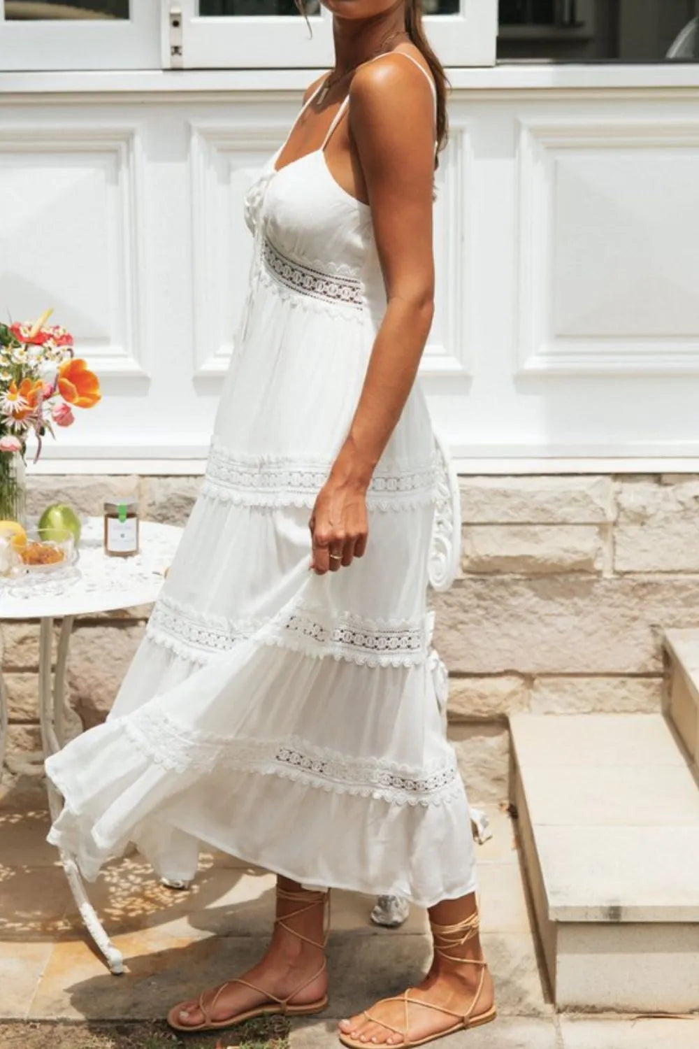 Lace Detail Smocked Midi Cami Dress