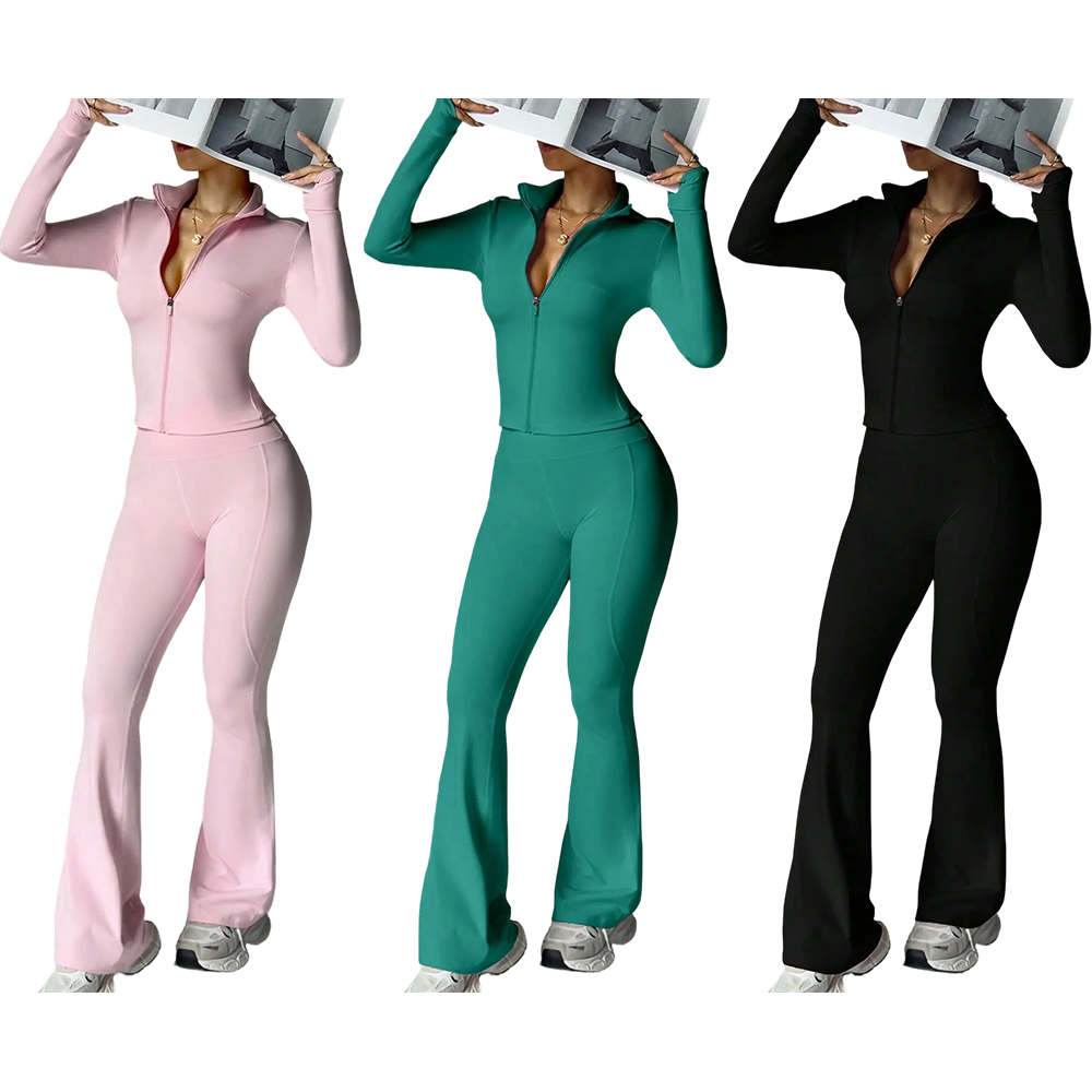 Women's 2-Piece Casual Loungewear Set with Long Sleeve Jacket and Flared Pants, Stylish and Comfortable Travel for All Seasons