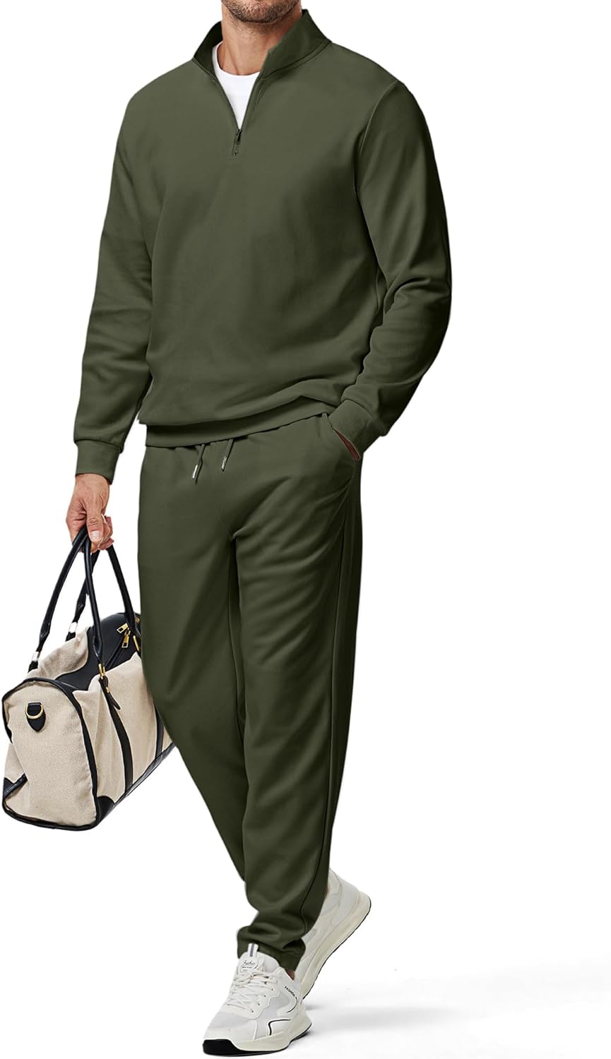 2025 Men Fall Tracksuit 2 Piece Set Old Money Polo Quarter Zip Twill Sweatsuits Jogging Sweatpants Loungewear