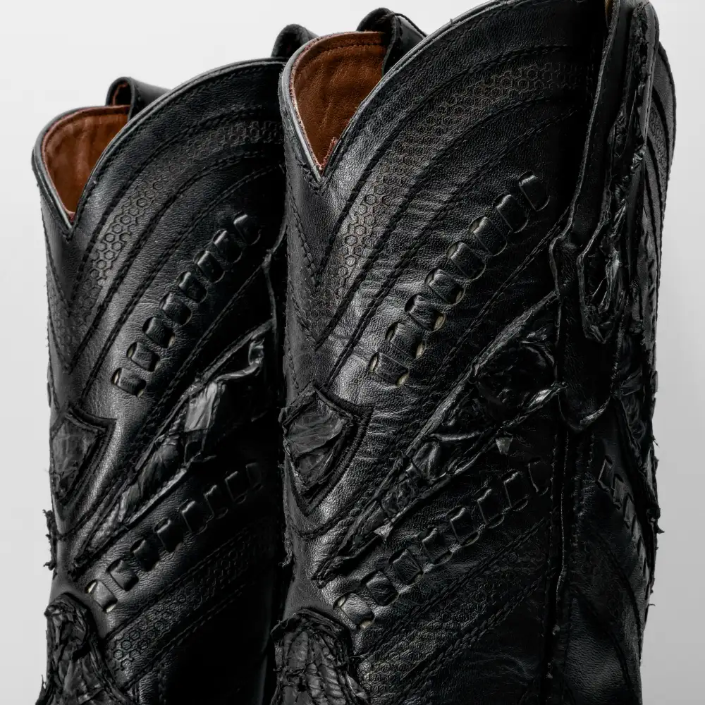 GENUINE Black Pirarucu Boots - Square Toe