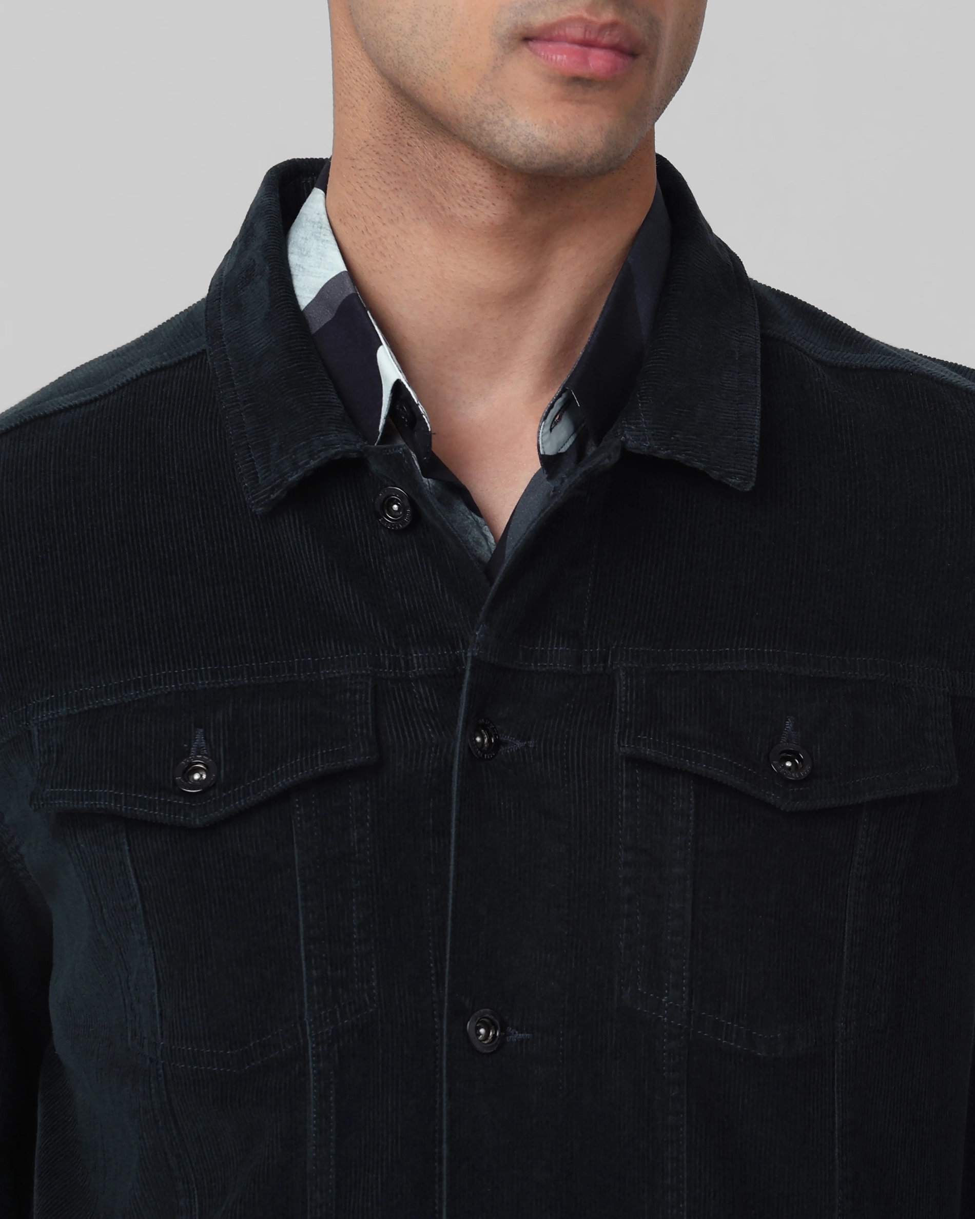 Versatile Comfortable Slim-Fit Dark Green Corduroy Jacket