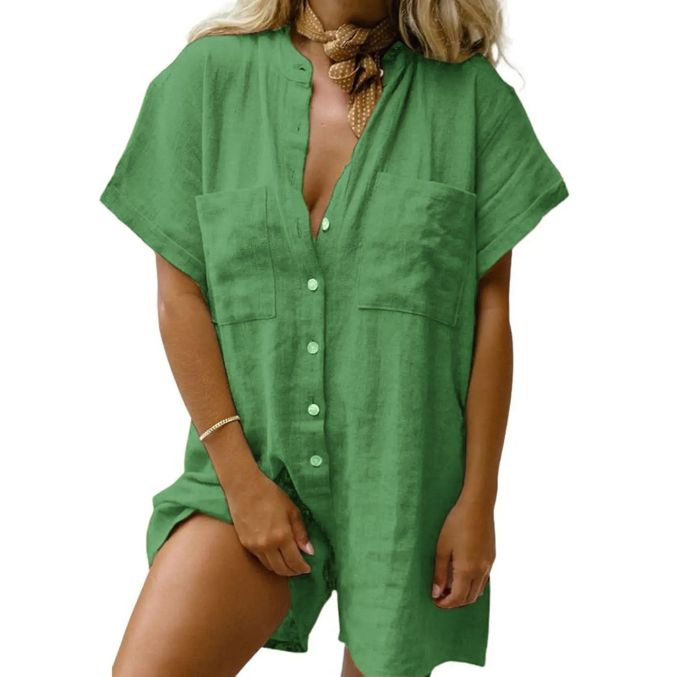 Women Summer Shorts Romper Button Down Wide Leg Cotton Linen Shortalls Jumpsuit