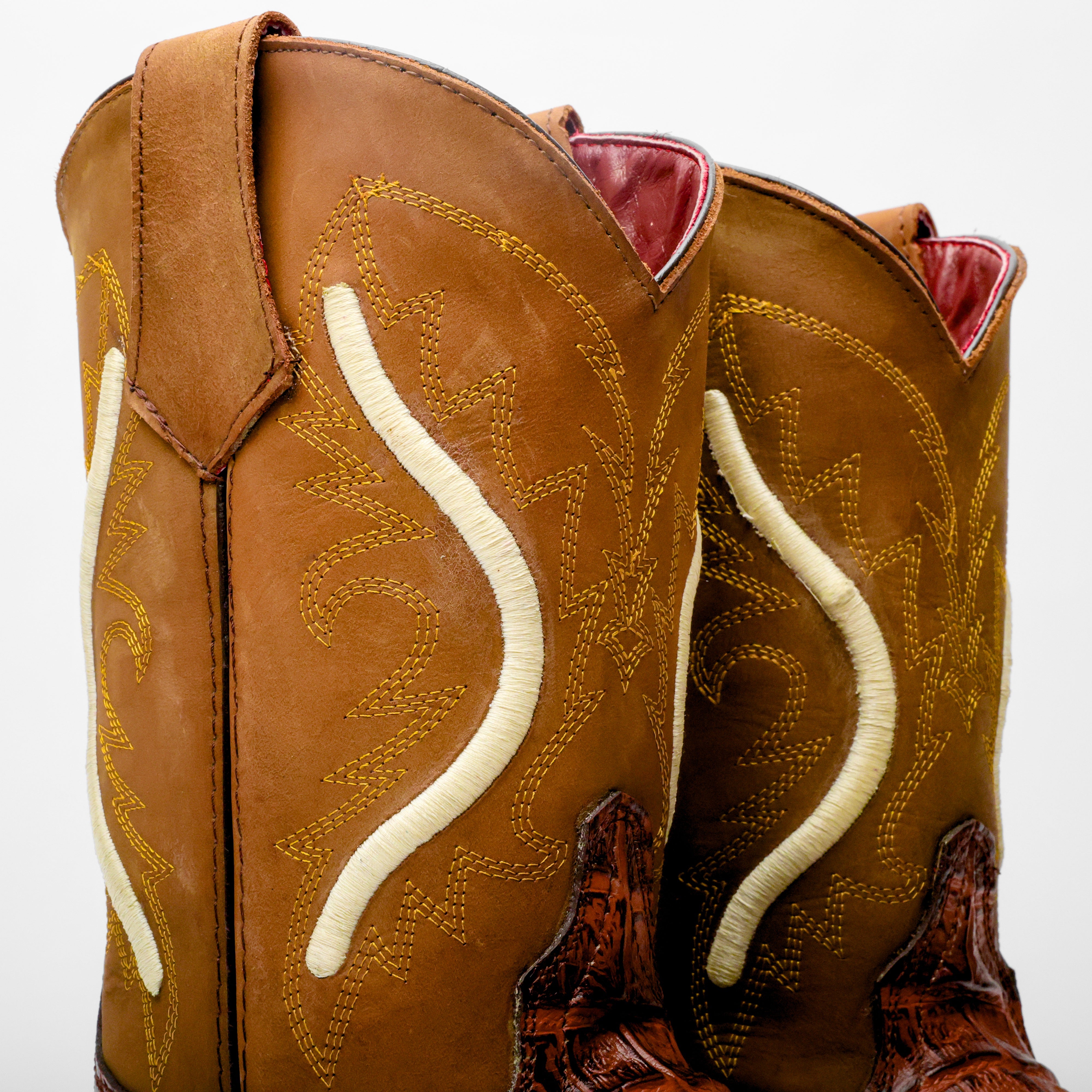 Cognac Caiman Belly Leather Boots With 3D Lightweight Sole - Composite Toe