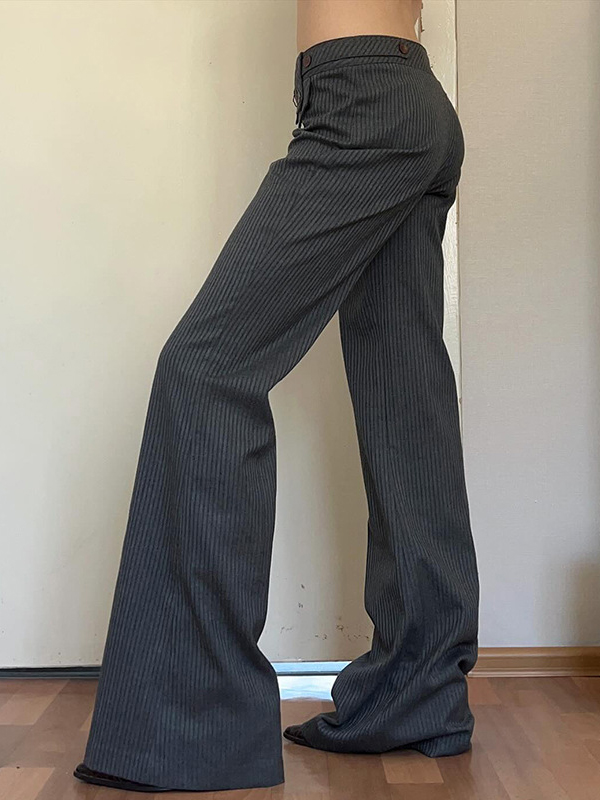 Striped Flared Straight Pants In Dark Gray