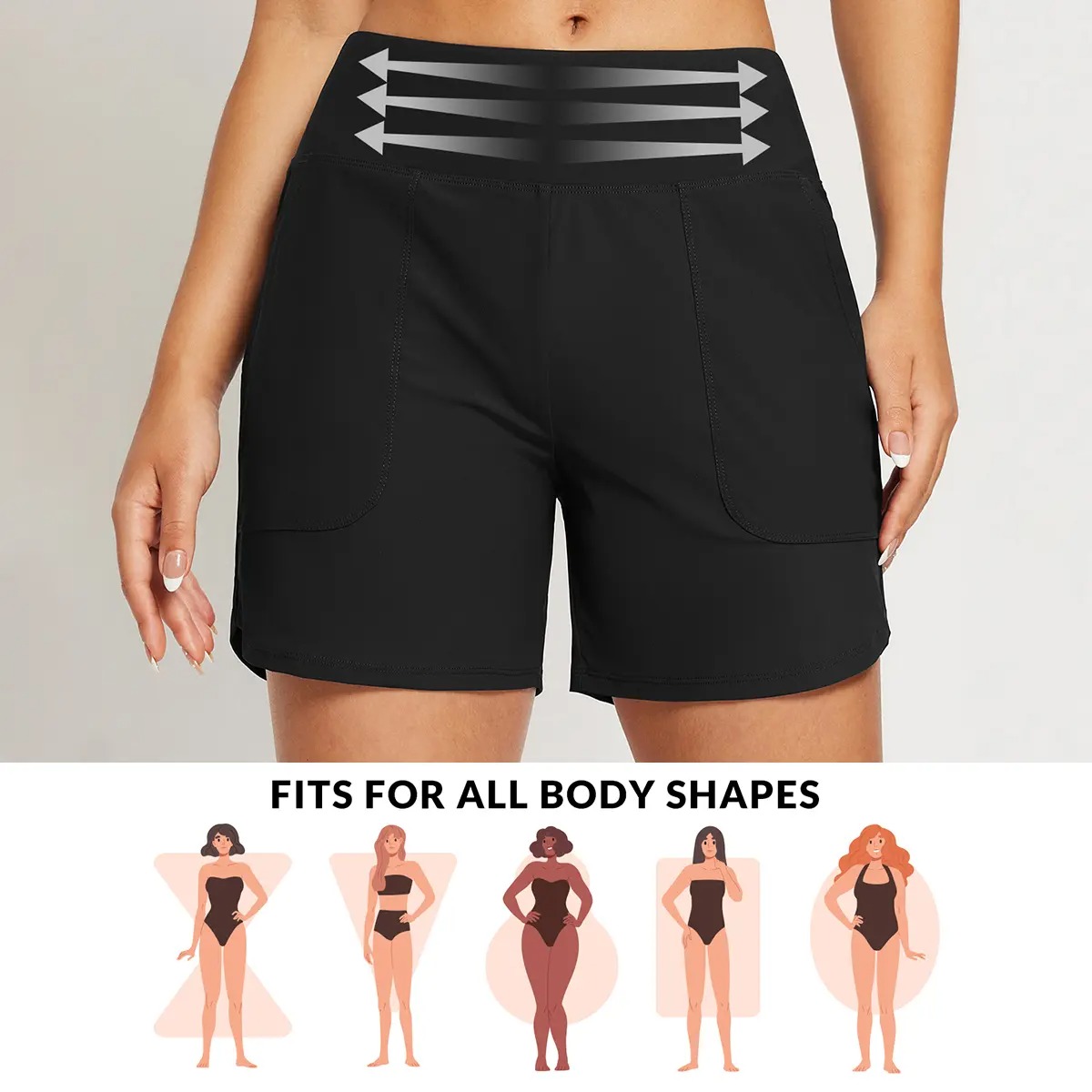 ✨ Women’s High-Waisted Quick-Dry Board Shorts with Pockets