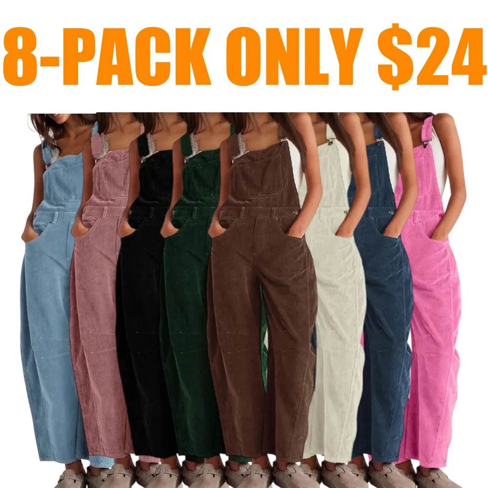 Women's Corduroy Overalls Barrel Wide Leg Bib Pants