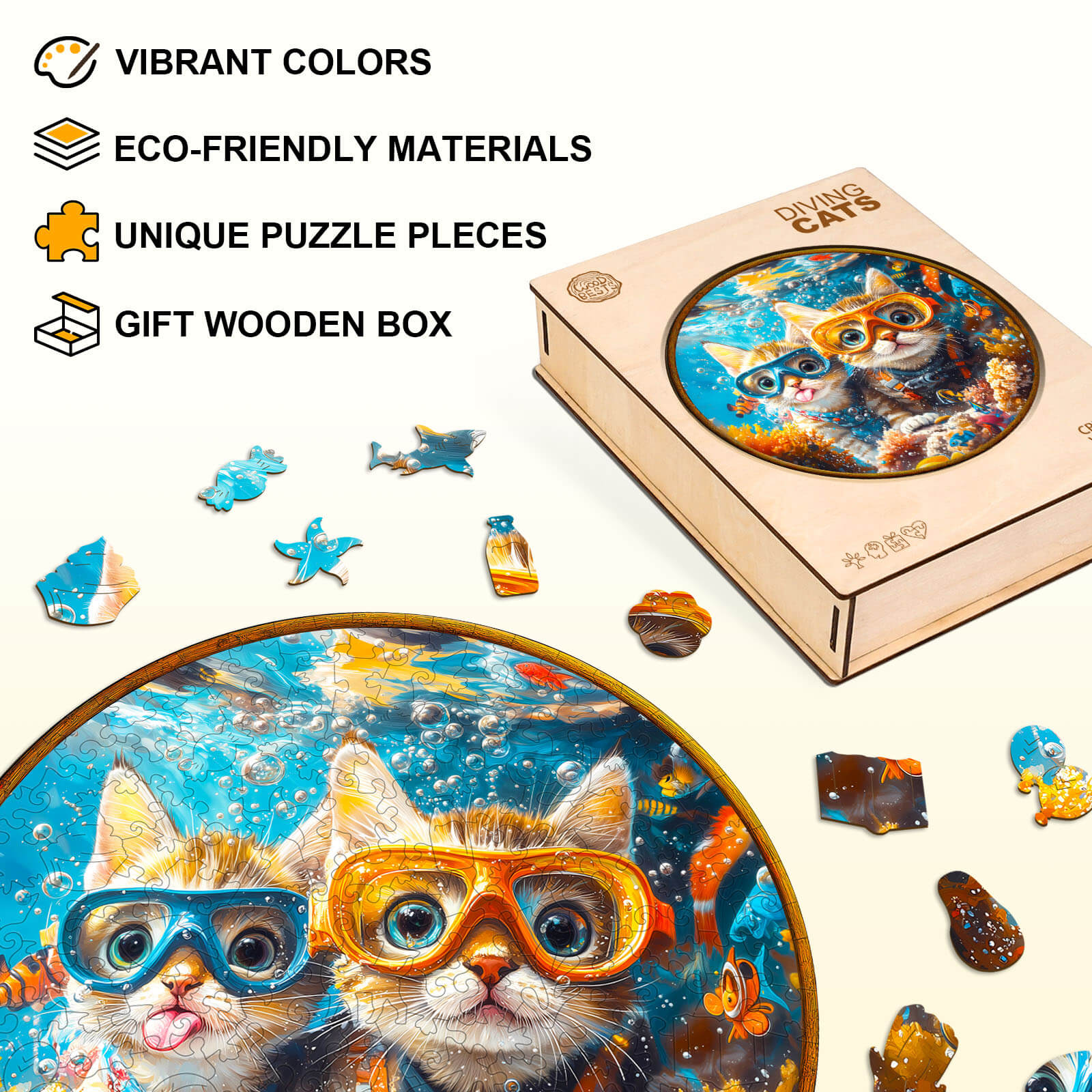 Diving cats Wooden Jigsaw Puzzle