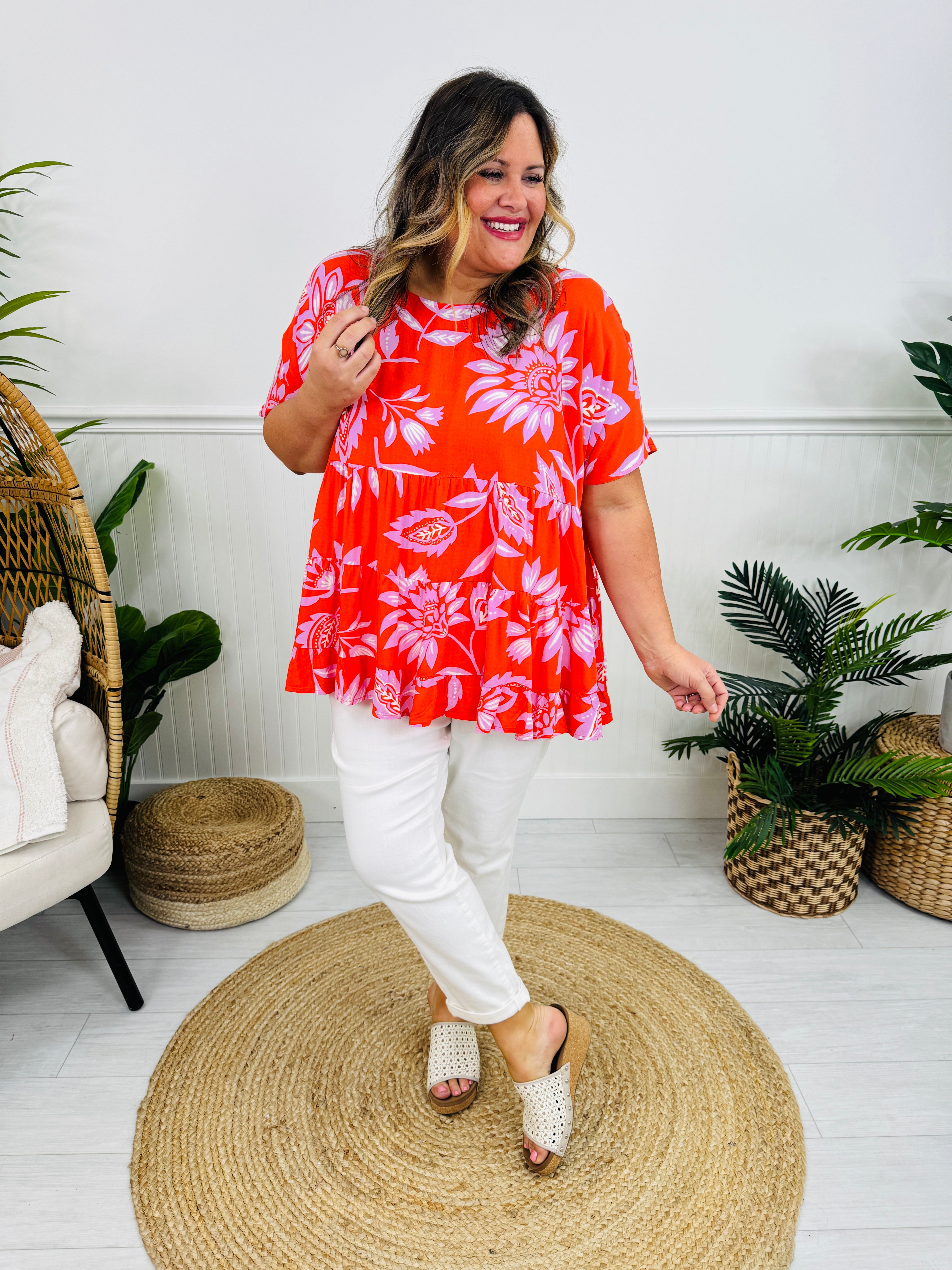 Floral Fiesta Top In Hot Coral