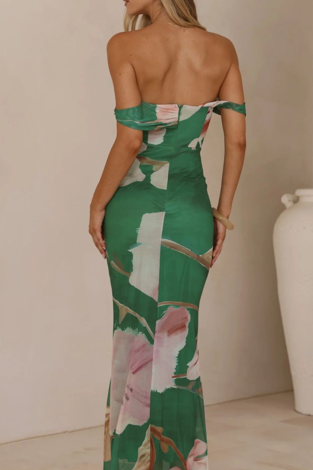 Floral Print One-Shoulder Ruched Maxi Dress