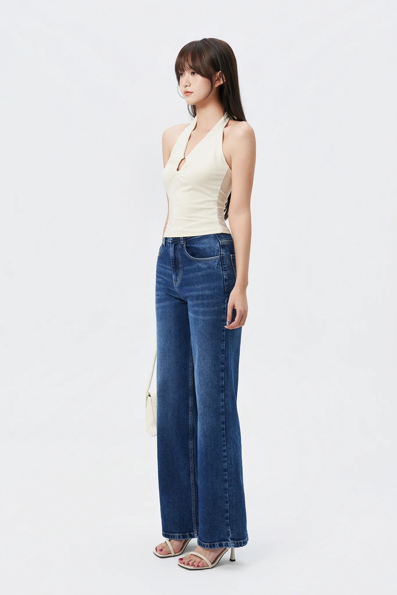Mid Blue Overcast Wash High Waist Wide Leg Jeans