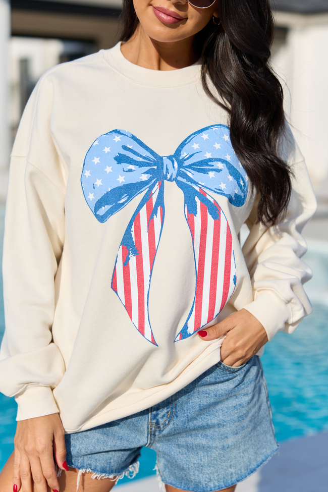 Patriotic Bow Cream Graphic Sweatshirt