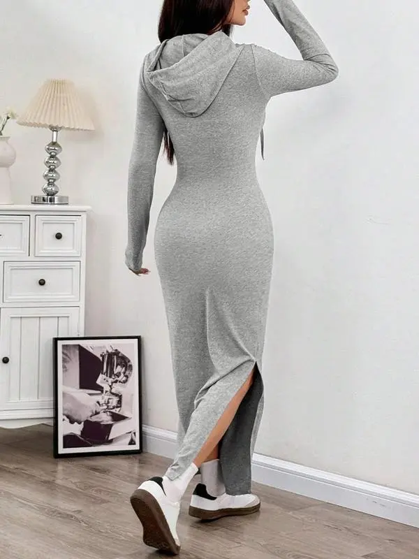 Hooded Slim Knit Dress Fall Winter Daily Wear