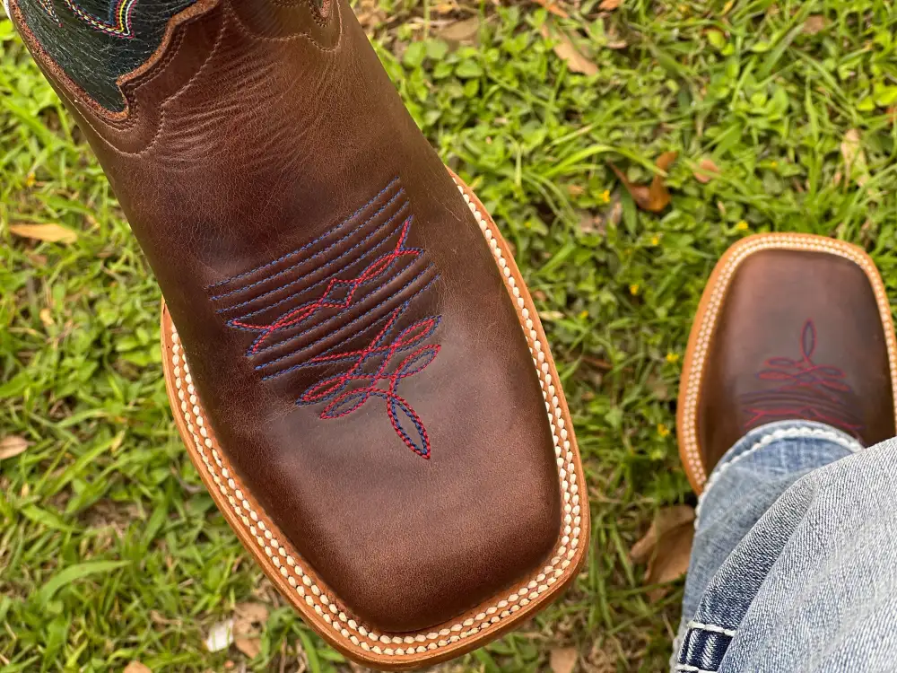 Men’s Brown Leather Boots With Navy Blue Shaft