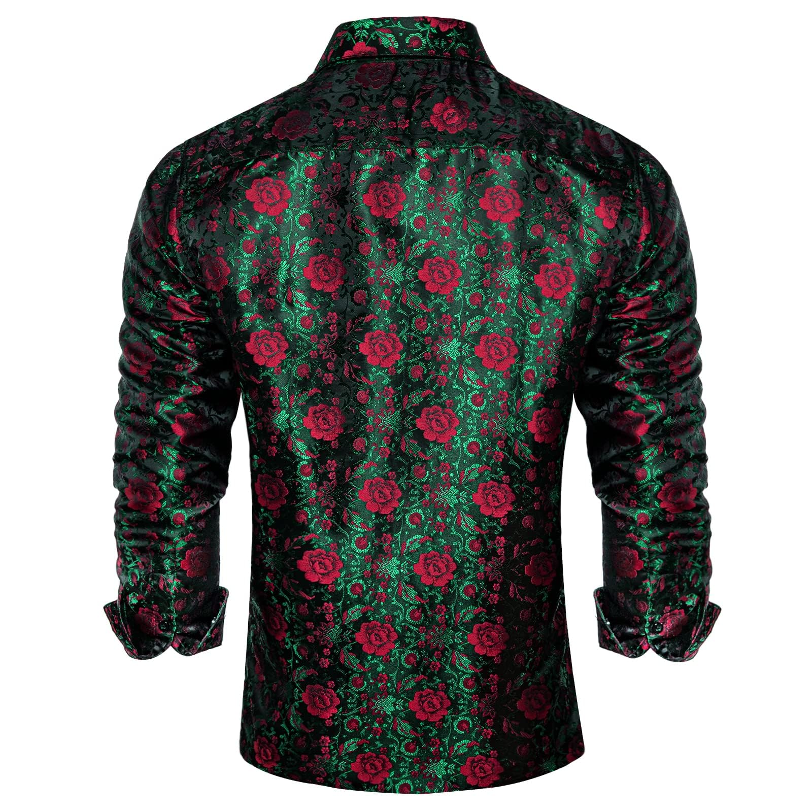 Men's Paisley Dress Shirt Long Sleeve Wrinkle Free Button Down Cowboy Shirts - Red&green&paisley