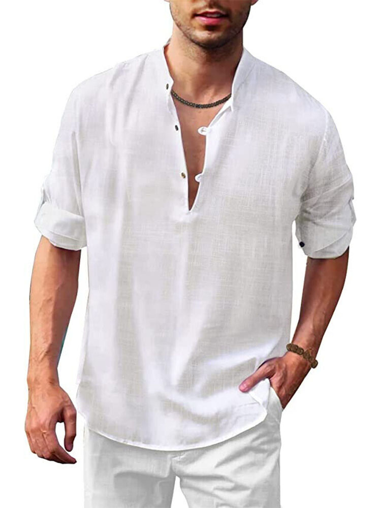 Men's Cotton Linen Casual Hippie Long Sleeve Shirt