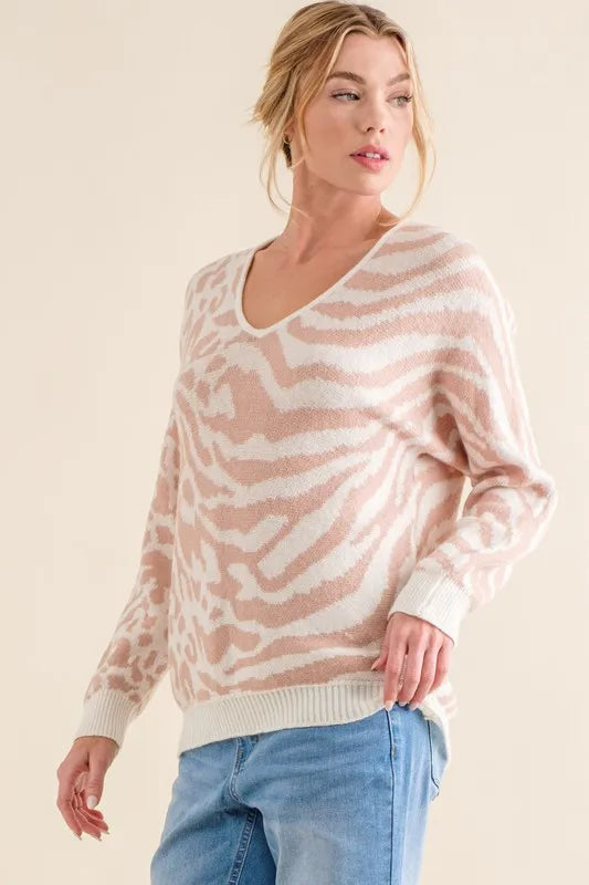 Leopard Zebra Combo Casual Sweater Top