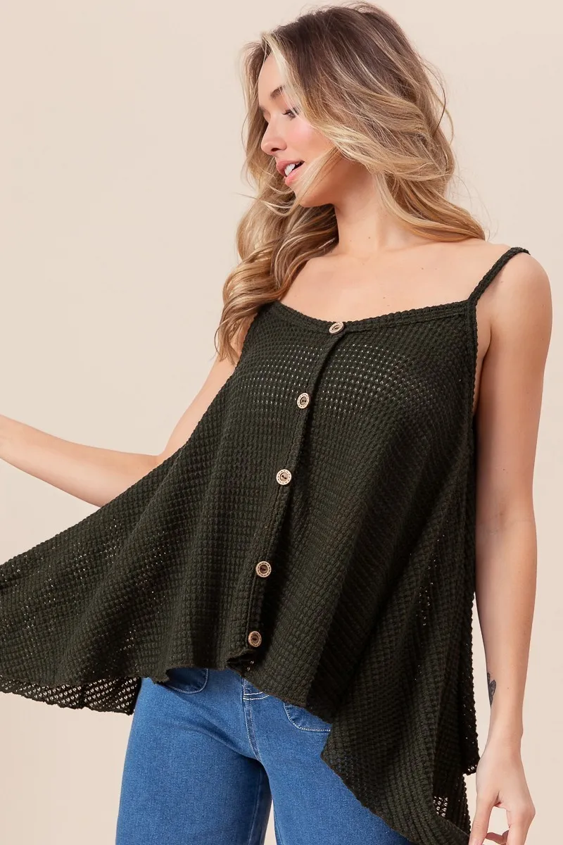Popcorn Waffle Knit with Buttoned Front Cami Top