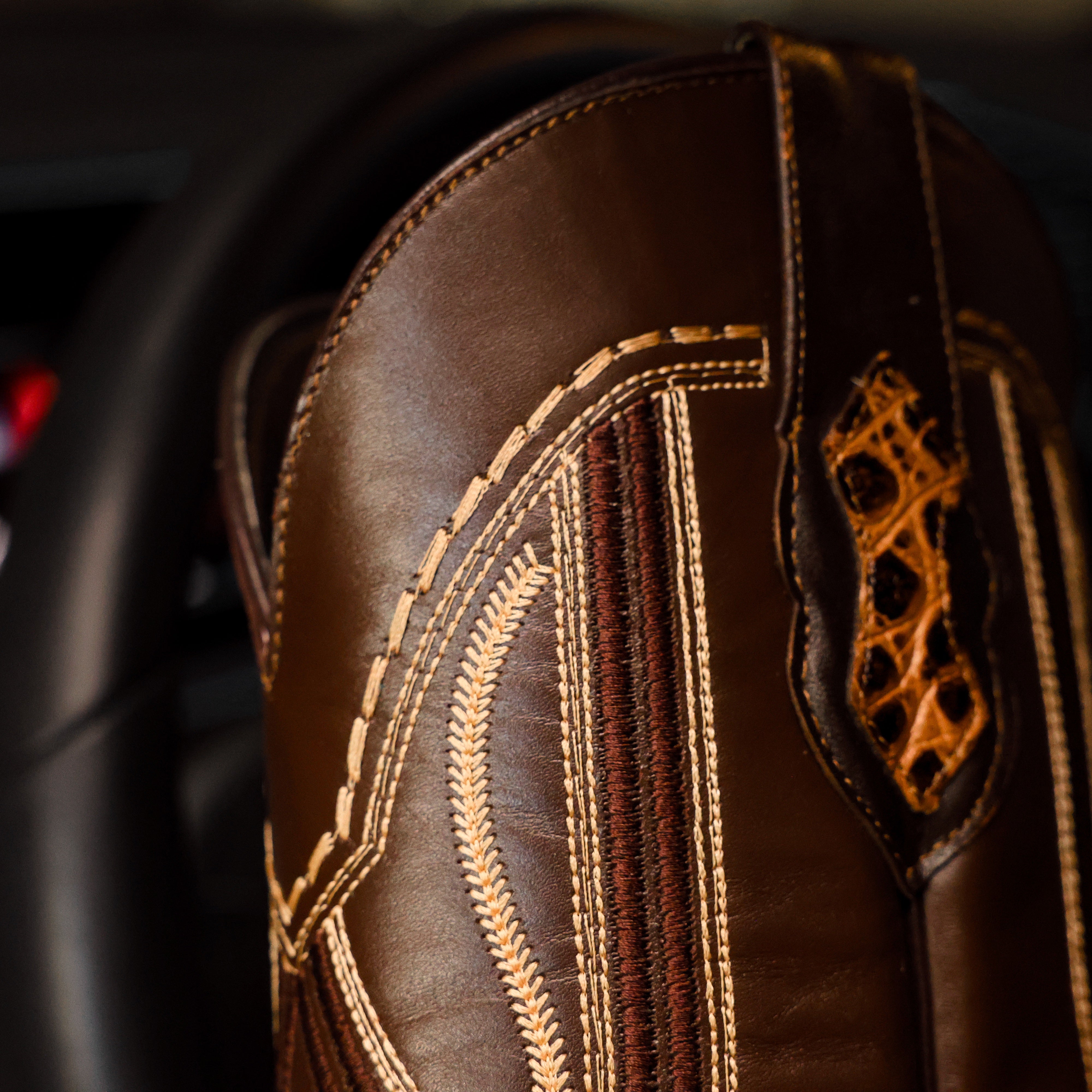 Honey Caiman Hornback Leather Boots - Square Toe