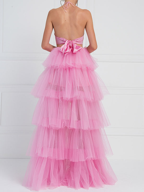 Solid Color Ruffled Pleated A-Line Asymmetric Skirt Bottoms