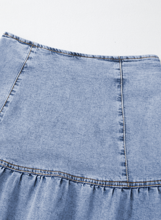 Asymmetric Ruffle Overlay Denim Mini Skirt