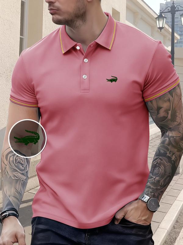 Men's Regular Fit Letter Print Contrast Trim Polo Shirt