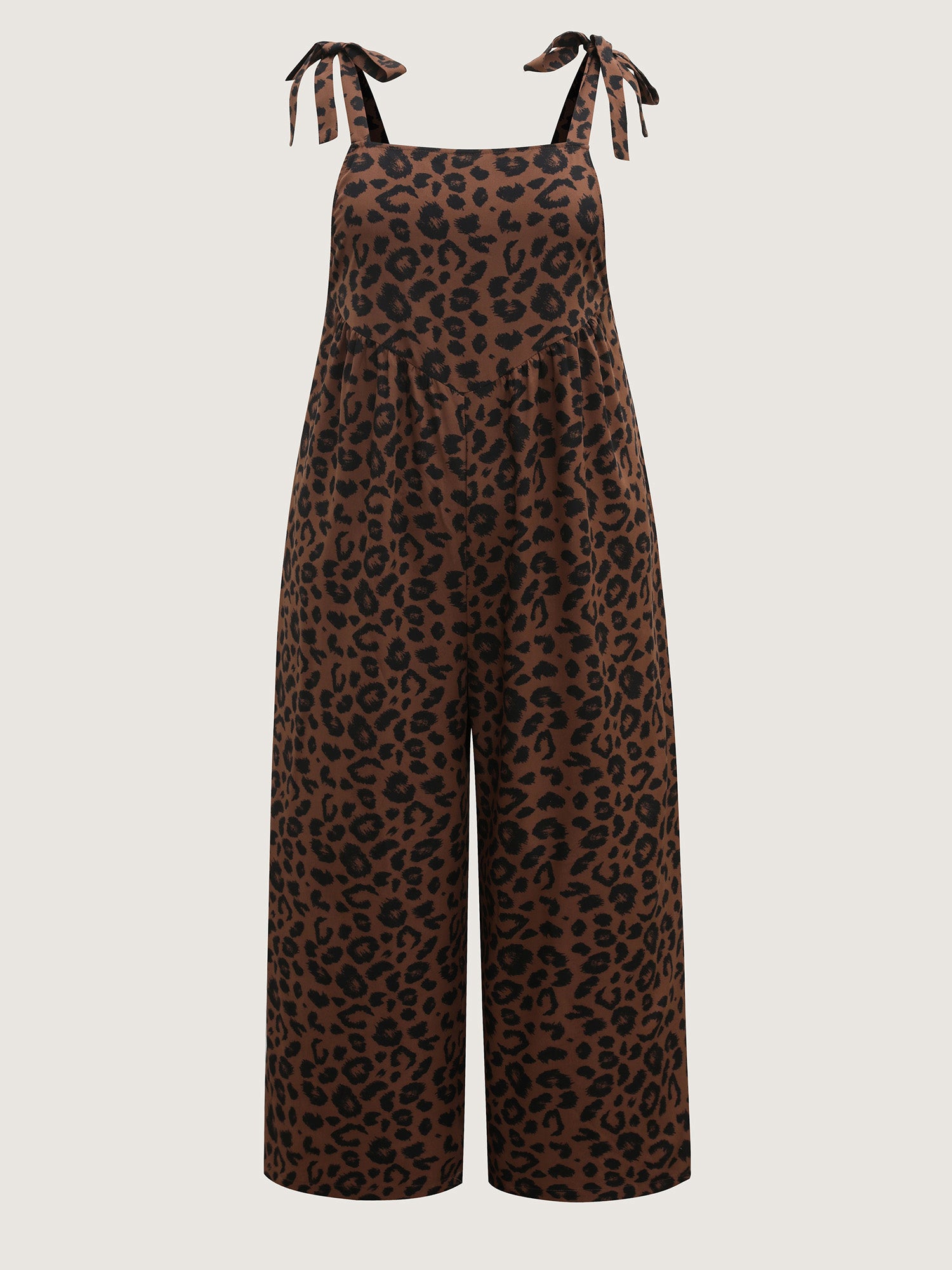 Leopard Print Pockets Shoulder Ties Jumpsuit
