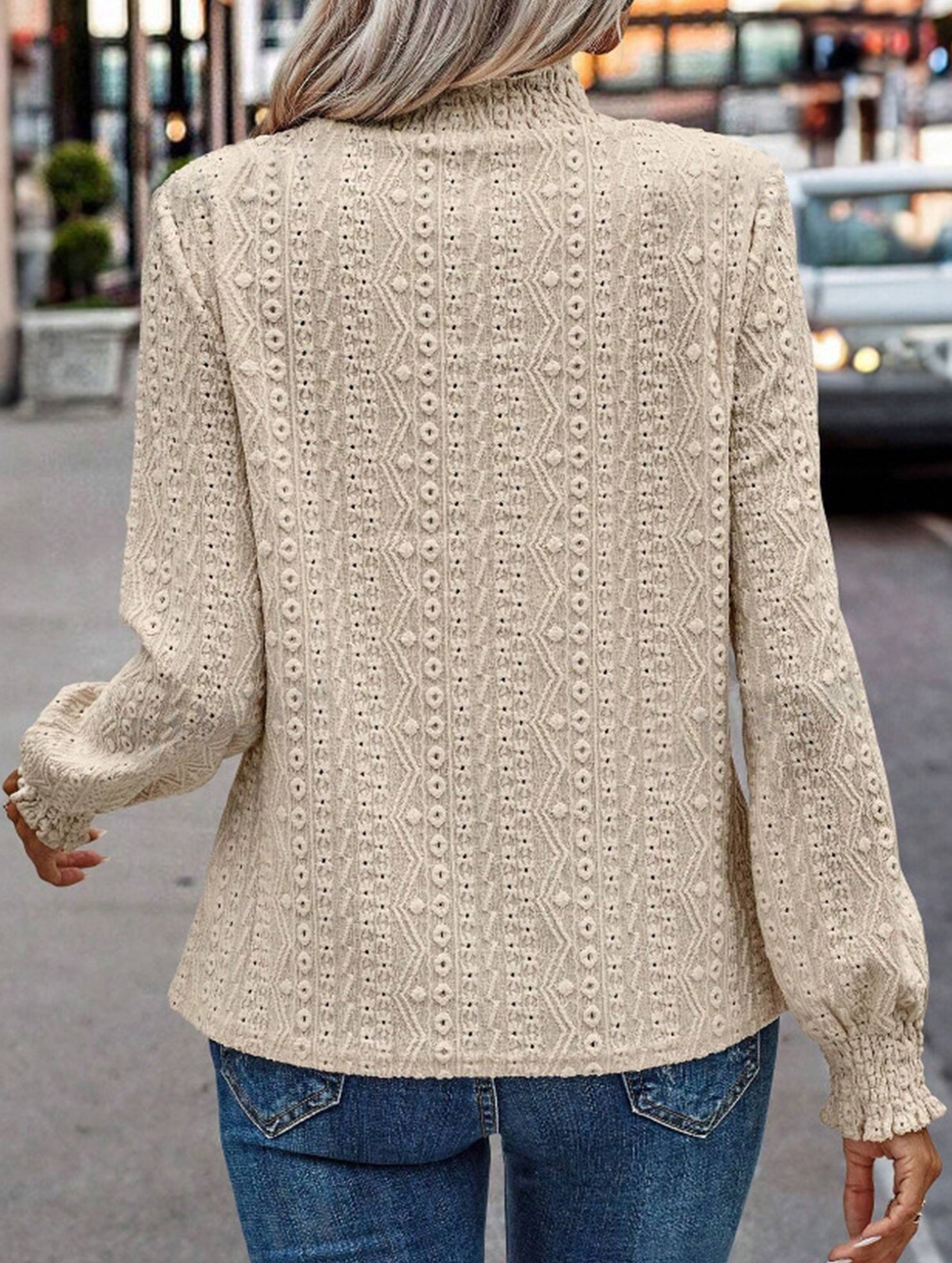 Jacquard Crew Neck Long Sleeve Tee_CWTTL01230