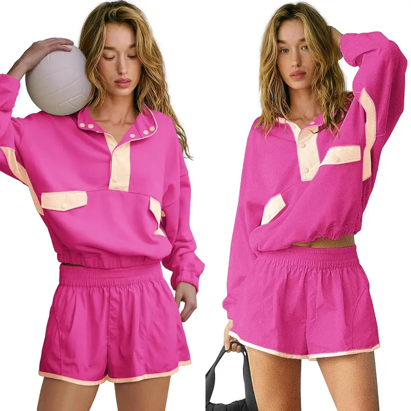 Tanming Women's Two Piece Short Sets SummerLounge Sweatsuits Long Sleeve Outfits TravelTracksuit with Pocket Summer 2 Piece MatchingSets Women Clothes Casual Yellow ComfortFitted Vneck Rodeo Outfits Womenswear