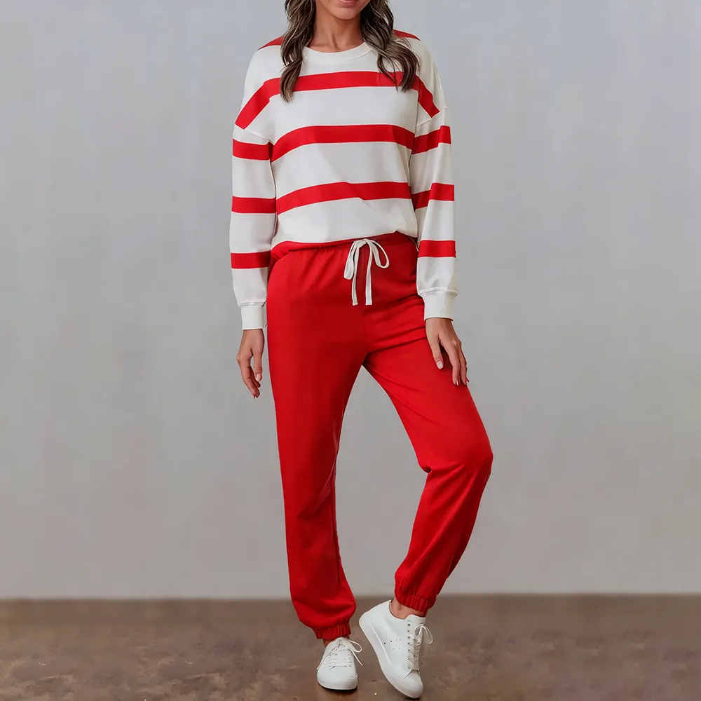 Comfortable Striped Pullover And Jogging Pants Set