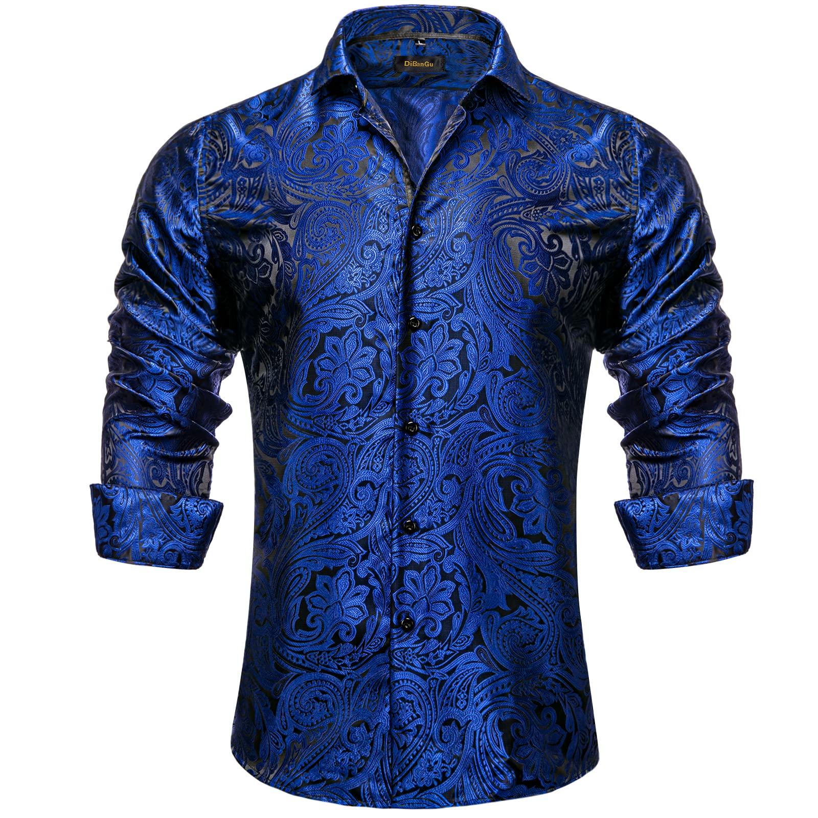 Men's Paisley Dress Shirt Long Sleeve Wrinkle Free Button Down Cowboy Shirts - Royal Blue&paisley